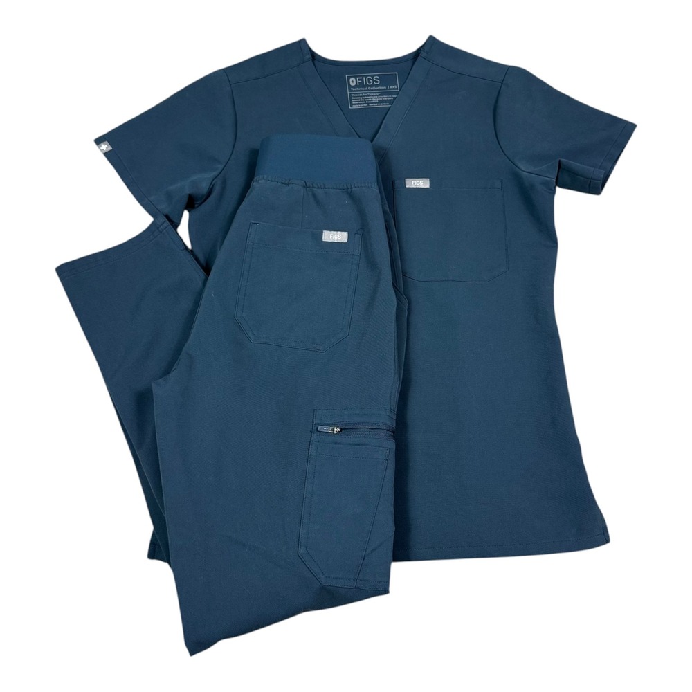 Figs Catarina One Pocket Top Yola Pant Dark Harbor Scrub Set Women's XXS FLAW
